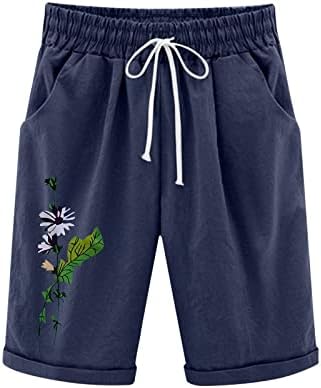 Lcepcy feminino de linho de algodão respirável e respirável para o verão, shorts de praia de plus size, shorts de cintura
