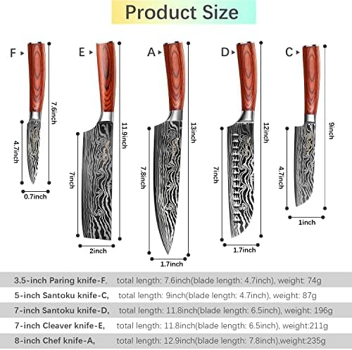 Conjunto de faca de Chef Vinnar, conjunto de faca de cozinha japonês de 5 peças, lâmina de aço inoxidável super afiada com alça