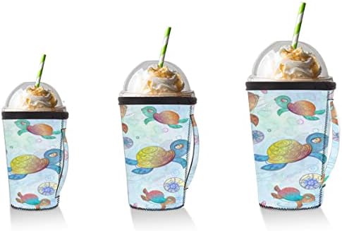 Ocean Sea Turtle Starfish （02） Manga de café gelada reutilizável com manga de xícara de neoprene para refrigerante, café com