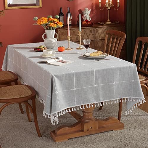 Toca de mesa à prova d'água Kaysun para mesas de retângulo 55''x70 '' 'cinza, pano de mesa de xadrez rústico com borlas, capa de mesa resistente a manchas de óleo livre para piquenique de cozinha para piquenique de cozinha