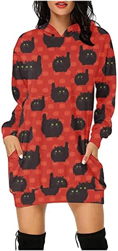 Hoodies gráficos fofos para mulheres moletom casual de manga comprida Túnica solta vestido de halloween camisetas de pulôver