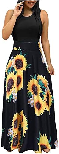 Vestidos de verão para mulheres 2023, moda feminina com estampa casual redondo pescoço de manga curta de tamanho grande vestidos longos