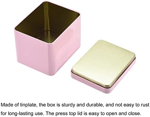 Caixa de lata de metal uxcell, 3,9 x 3,15 x 3,31 Recipientes de lata vazia retangular com tampas, rosa, para organizador doméstico,