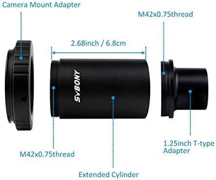 Adaptador Svbony T e Adaptador T2 T Ring Adaptador Adaptador de câmera com lente 2x Barlow