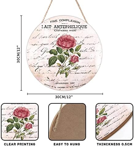 Sign de boas -vindas Candas de pele fina redonda Sign de madeira vintage French Rose Flower Wall Decor Sign Nature