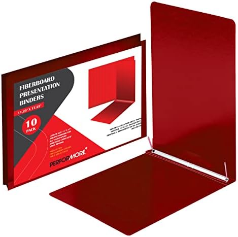 Pacote de 10 pacote de pasta de prensa de 11 ”x17” de prensa de prensa, capa de relatório de fibra de fibra vermelha
