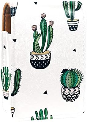 Green Cactus Pot Lip Gloss Batom Case de batom portátil Bolsa de maquiagem Case de batom de batom com espelho Mini