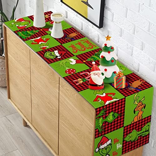 Pudodo Merry Grinchmas Runner Runner Buffalo xasas de férias de férias de inverno de inverno lareira de cozinha sala de jantar decoração