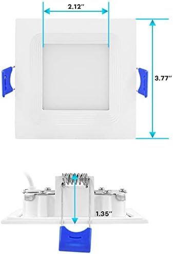 Luxrite 3 polegadas Ultra Fin Square LED Iluminação embutida, 8W, 5ccc cor selecionável 2700k-5000k, 540 lúmens Alta saída, luz de wafer LED diminuída, classificação úmida, estrela de energia, ETL, acabamento do defletor