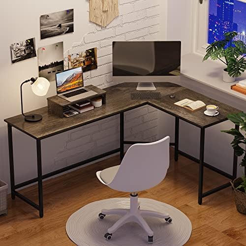 Weehom L Shaped Desk com suporte de monitor, mesa de computador de canto reversível para escritório em casa, mesa
