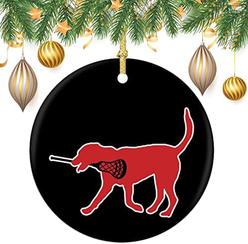 Golden Retriever Lacrosse Stick Christmas Ornament Round Ceramic Pingnder