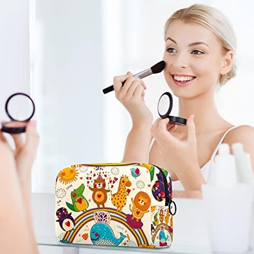 Bolsa de maquiagem tbouobt bolsa de bolsa cosmética bolsa bolsa com zíper, desenho animado baleia de girafa leão