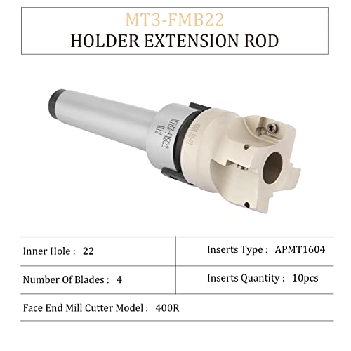 Face Fim Mill Conjunto, Extensão do suporte do MT3-FMB22, Cortador de moinho de extremidade 400R-50-22, 10pcs APMT1604 CNC Inserções de carboneto CNC, boa resistência ao impacto, alta dureza, corte de placas, material de aço, material de aço