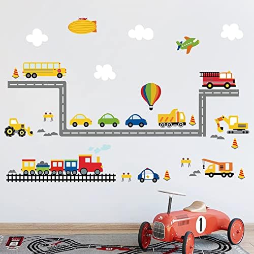 Decálmile Construção Transporte Decalques da parede do carro Caminhão Avião Meninos adesivos de parede de parede de crianças