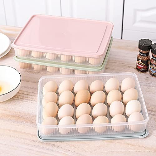 Onyil Refrigerator ovo de armazenamento de ovo Crise 24 Compartamento Grade de ovo Bandeja de ovo Com cozinha com uma caixa de armazenamento de alimentos à prova de pó de pó arroz nórdico