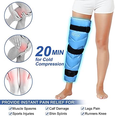 Revix grande pacote de gelo para lesões em gel reutilizável em gel de gelo para perna e xl canela splint pack para lesões