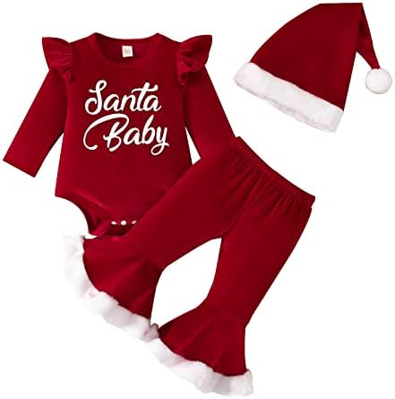 Recém -nascidos meninas de Natal roupas de Natal de manga comprida calça de veludo de cor sólida com fita de cabeça