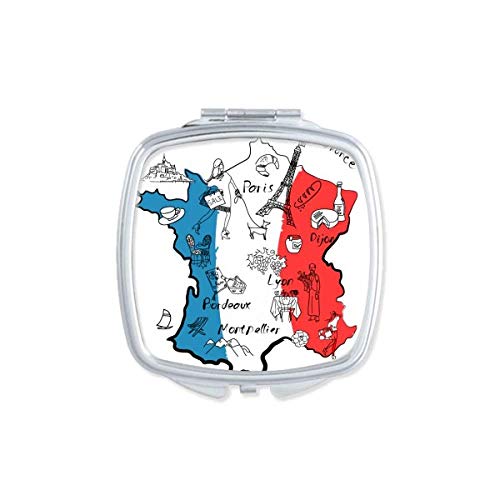 Mapa Cidade da França Landmark Bandeira Nacional Espelho Portátil Compact Pocket Maquia