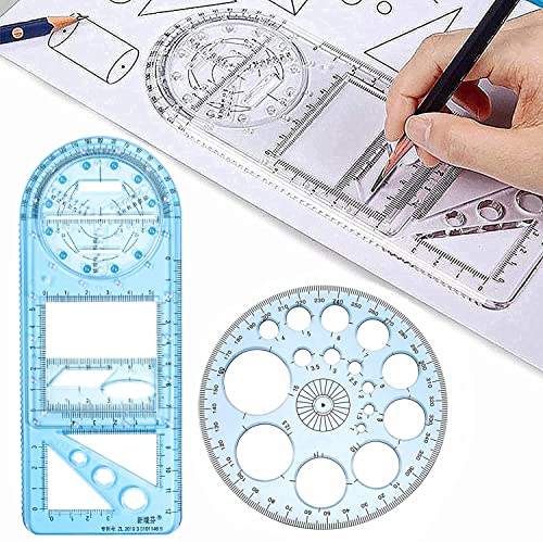 Governante geométrico multifuncional 2pcs, modelo de desenho geométrico atualizado, de desenho de ferramentas de desenho de ferramentas