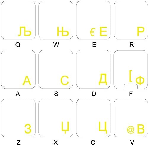 Adesivos de teclado da Macedônia com letras amarelas em fundo transparente