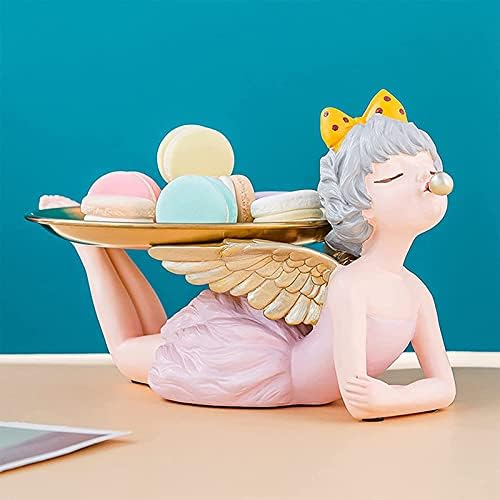 Yayong Creative Angel Girl Figure Ornamentos com bandeja de armazenamento, bandeja de decoração da garçonete de chiclete, requintada