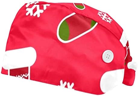 2 pacotes tampa de trabalho ajustável com banda de suor de botão para enfermeiras Women Ponytail Hat Red Christmas Elements Meocks