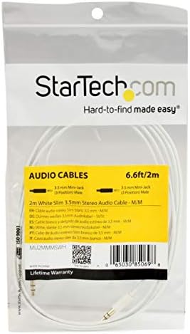 Startech.com 2m White Slim Slim 3,5 mm Cabo de áudio estéreo - 3,5 mm AUX AUX estéreo - Cabo de fone de ouvido masculino para masculino