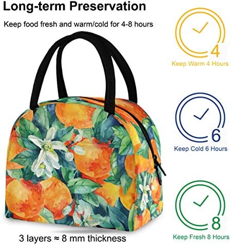 Lunhana isolada Mulheres - aquarela mandarina laranja frutas grandes bolsas de almoço à prova de vazamentos com alças