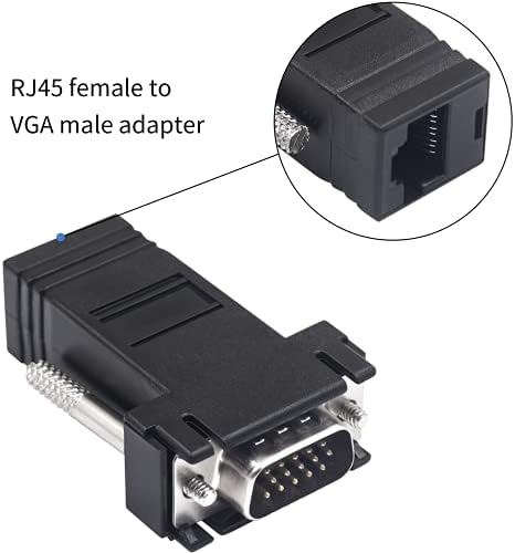 Extender Poyiccot VGA sobre o adaptador Ethernet, adaptador 4pcs VGA a RJ45 VGA 15 pinos masculino para Cat5 Cat6 Adaptador de Extensor de Cable de rede feminino para vídeo multimídia