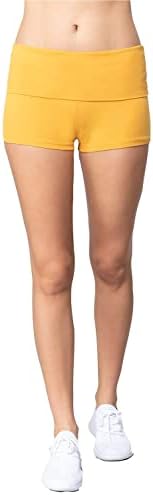 Khanomak feminino dobra sobre esportes elásticos em ginástica de ioga shorts de algodão de cintura alta