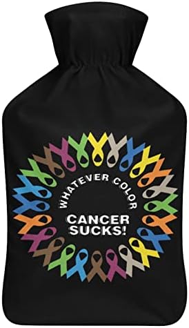 Sucks Cancer Fight Cancer Ribbons Bottle Hot Water Bottle com tampa macia bolsa de água quente para os pés da mão pescoço ombro
