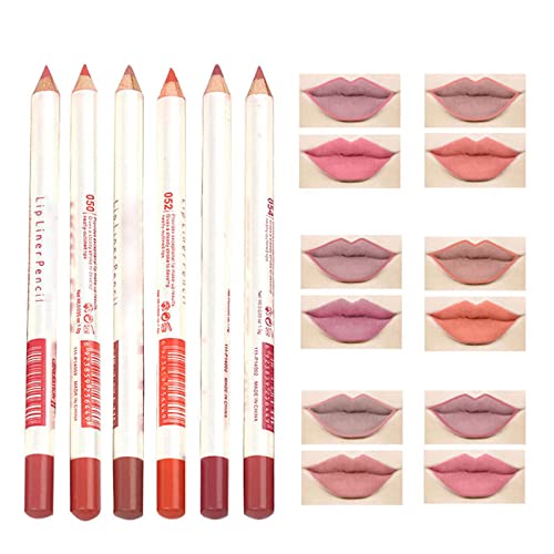 Xiahium Lip Gloss Base abaixo de 5 Lipstick Clear Pen 6 Cores Linha de gancho de lábio desenha facilmente Lips Lipstick