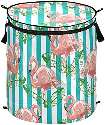 Tropical Flamingo Pop -up Laundry Horty com tampa de cesta de armazenamento dobrável Bolsa de roupa dobrável para camping