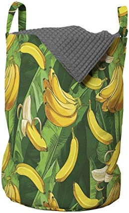 Bolsa de lavanderia exótica de Ambesonne, Banana Palm Tree Folhas Frutas de Frutas da Floresta tropical Projeto de crescimento