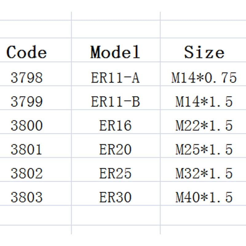 1pc de alta precisão CNC Router Máquina de gravura porca ER Acessório de coletor Sparepart ER11-A Código de porca 3798