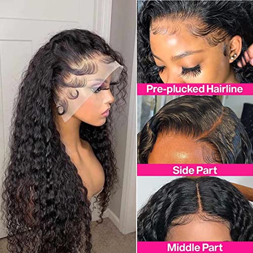 Xudoufu 30 polegadas de onda profunda perucas frontais cabelos humanos 13x4 Lace transparente Frontal Curly Wigs para mulheres negras