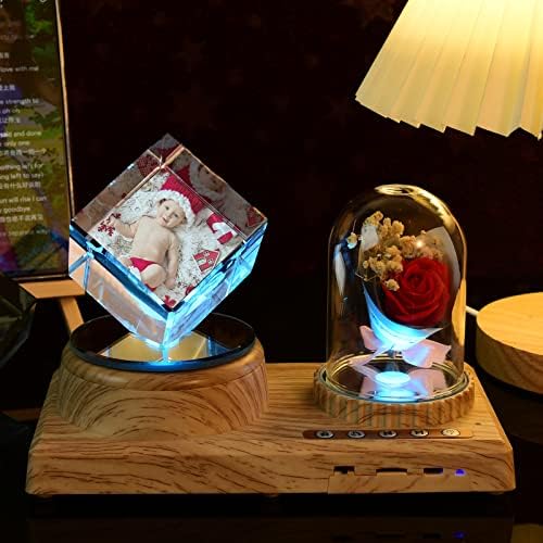 Qntyct cubo photo photo ornament, ornamento de moldura personalizada com lanterna de lanterna de lanterna lanterna rosa bluetooth, imprimir sua foto seu presente personalizado