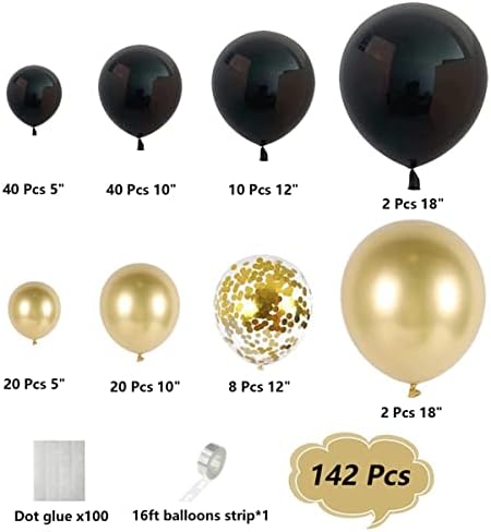 Kit de arco de guirlanda de balão preto e dourado, Total 142 PCs 18 12 10 5 Balão de látex definido para o chuveiro BACHELING