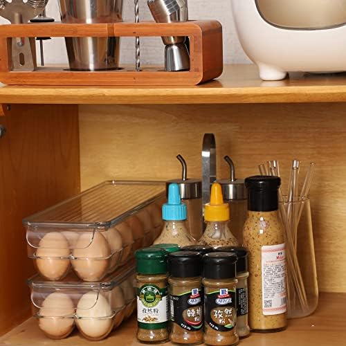 Cq acrílico clear plástico ovo para geladeira, 2 embalagem de armazenamento de ovo Bin organizador, caixa de armazenamento