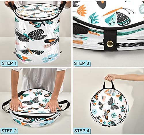 Xigua Butterfly Pop-up Laundry cesto com tampa com zíper, cesto de roupas sujas dobráveis ​​e dobráveis ​​com alças para