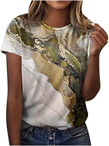 Camisa damas de manga curta 2023 Crewneck Boat Neck Cotton Cotodic Marble Print Blush Blouse Shirt for Teen Girls WB