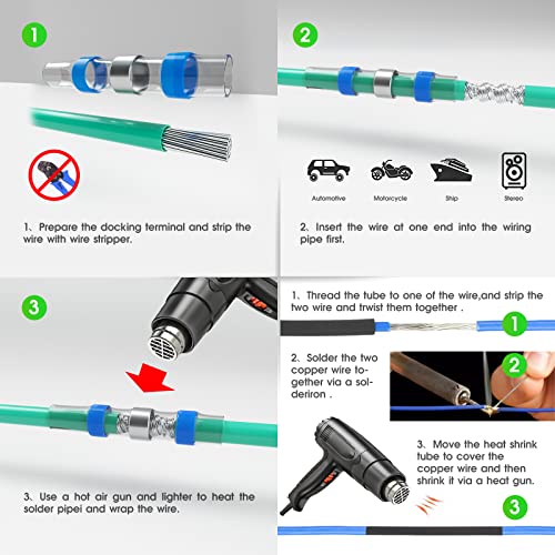 Hofujng 130pcs Kit de conectores de fios de vedação de solda, conectores de l em régua de bumbum em encolhimento, bartero marinho elétrico