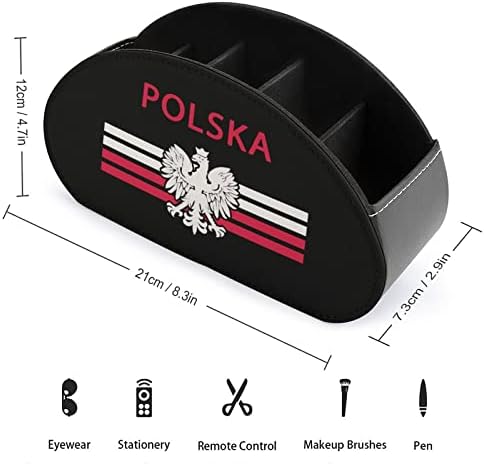 Bandeira polonesa - Polska Eagle Pu Leather Remote Controles da caixa de armazenamento de desktop Organizer com 5 compartimentos