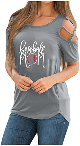 Camisetas de ombro feminino Casual Cross Cross Cirts Camisetas de manga curta Round Roult Print Prind Baseball Mamãe camisetas Sumemr