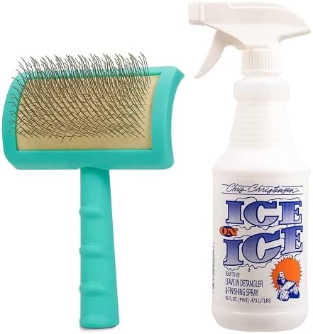 Jelly Pet Slicker Brush e Chris Christensen Pacote de Grooming Spray - Brush Slicker Universal, alfinetes duras, Pequena,