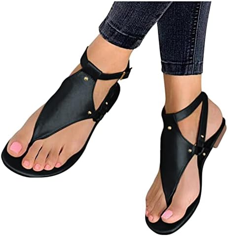 Sandálias femininas uqghqo, chinelos para mulheres moda de verão Gladiador t-shera de tira t-shera plana clipe dedo dedo toe