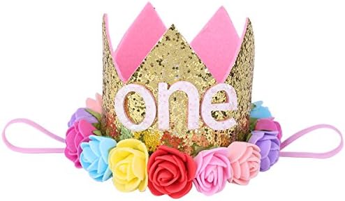 Yizyif bebê rosa flor sparkle número coroa bandana de 1º aniversário acessório de cabelo