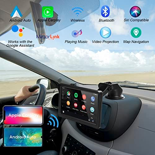 Estréreo portátil de carro com Apple sem fio CarPlay e Android Auto - Rádio de carro sensível ao toque de 7 com Bluetooth | Link do