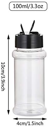 Feoowv 100 ml/3,3 onça fluida jarra de especiarias plásticas transparente, garrafas de especiarias vazias Recipientes de tempero de plástico para armazenar especiarias, ervas e pós de tempero