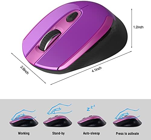 Mouse de computador sem fio RACEGT, mouse sem fio silencioso 2.4g para laptop, mouse com 6 botões e 3 DPI ajustável